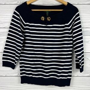 Ralph Lauren Women’s Sweater Size Large Blue Striped Toggle Golden Closure.